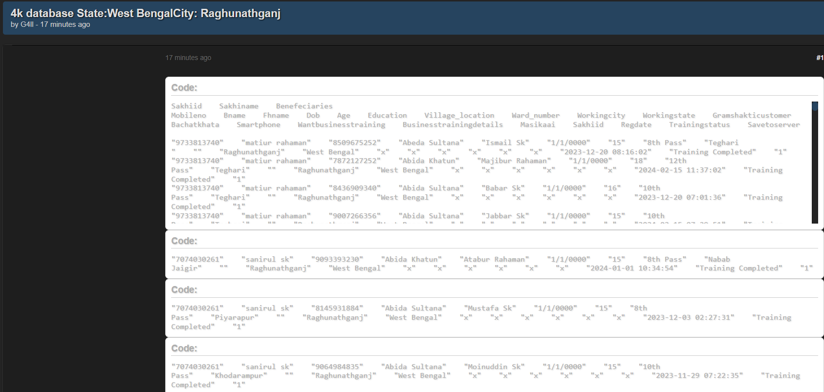 印度Raghunathganj涉嫌数据泄露个人记录-xLab 威胁情报
