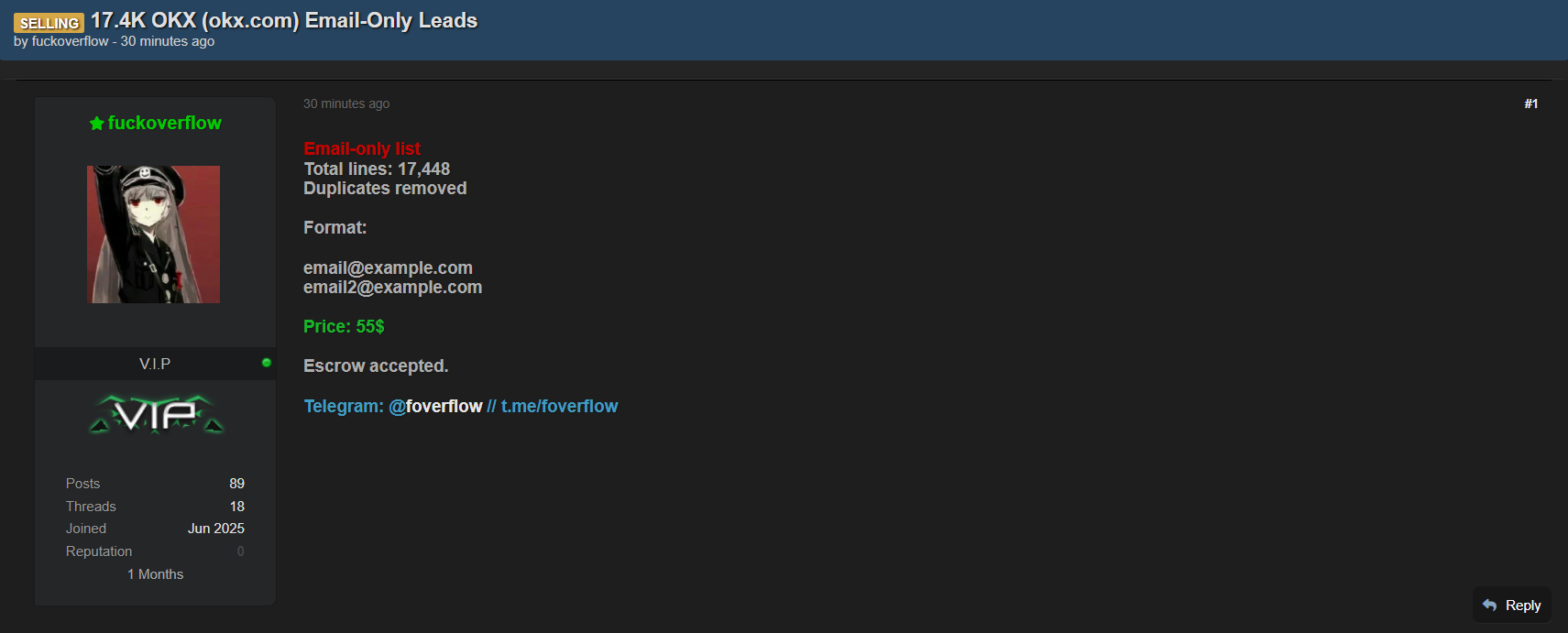 涉嫌出售OKX的电子邮件线索-xLab 威胁情报