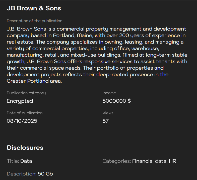 J B Brown父子公司成为sinobi勒索软件的受害者-xLab 威胁情报