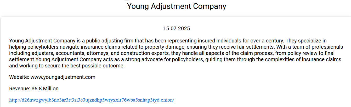 Young Adjustment Company,Inc成为Money Message勒索软件的受害者-xLab 威胁情报