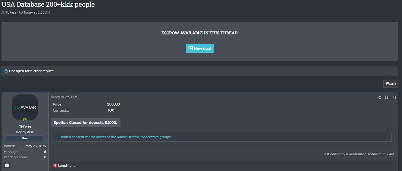 涉嫌从美国出售数据库-xLab 威胁情报