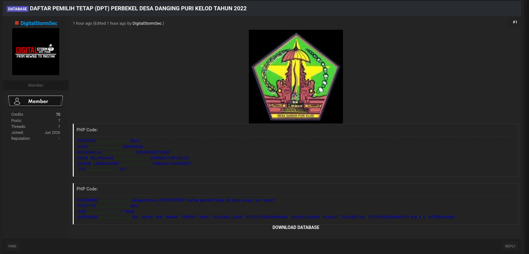 Alleged Data Leak of Desa Dangin Puri Kelod Voter Database-xLab 威胁情报