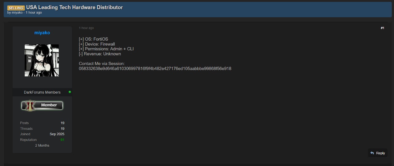 涉嫌向一家身份不明的美国科技硬件分销商出售admin访问权限-xLab 威胁情报