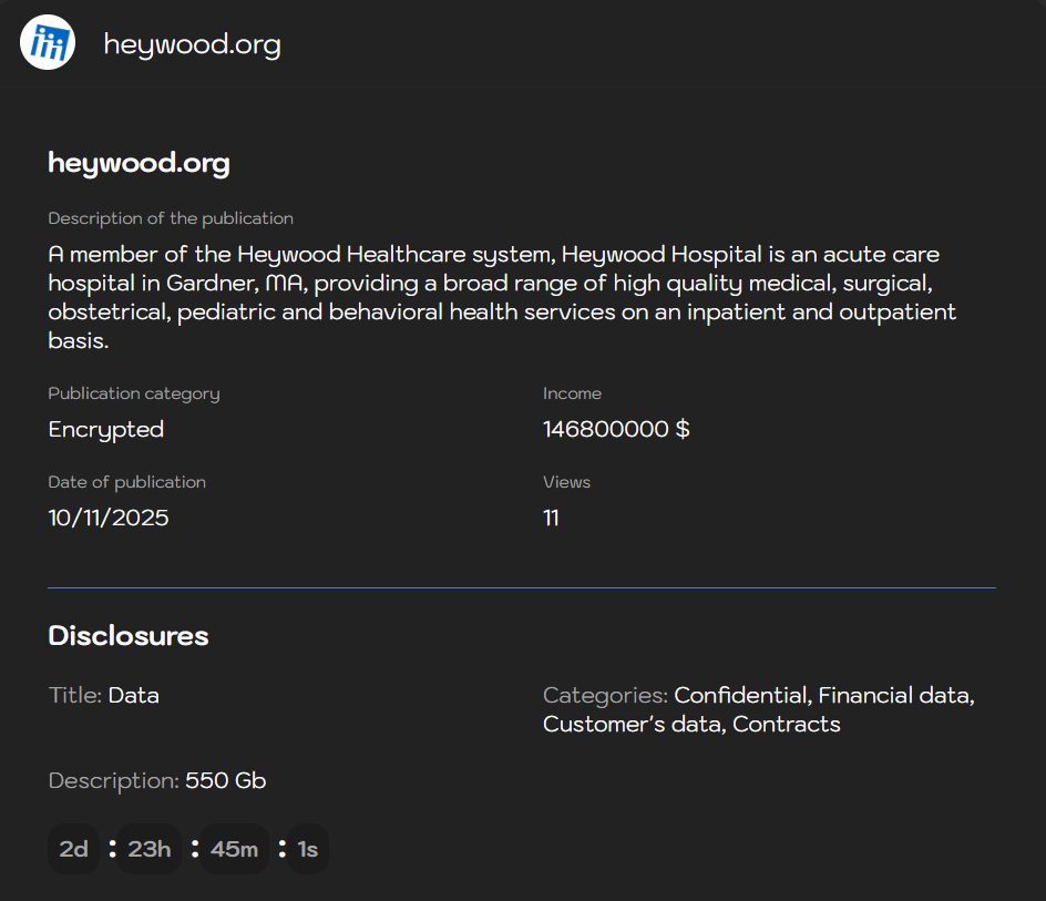 Heywood Healthcare成为Sinobi勒索软件的受害者-xLab 威胁情报