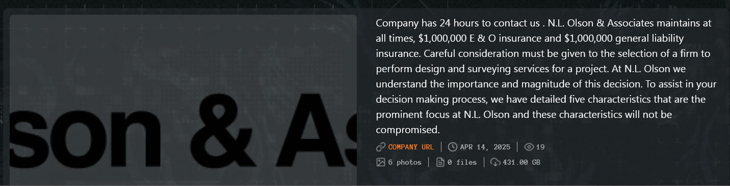 NL Olson&Associates，Inc成为Qilin勒索软件的受害者-xLab 威胁情报