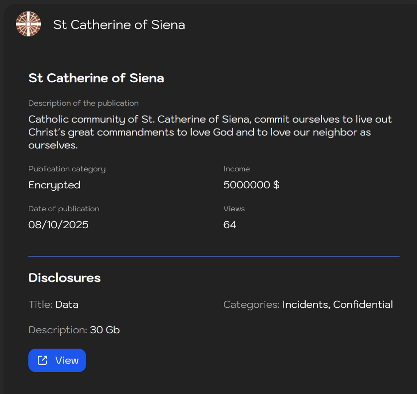 圣。锡耶纳天主教堂的凯瑟琳成为sinobi勒索软件的受害者-xLab 威胁情报