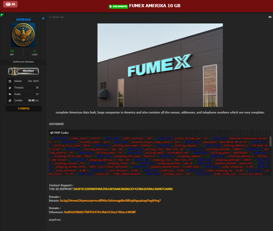 涉嫌出售FUMEX数据-xLab 威胁情报