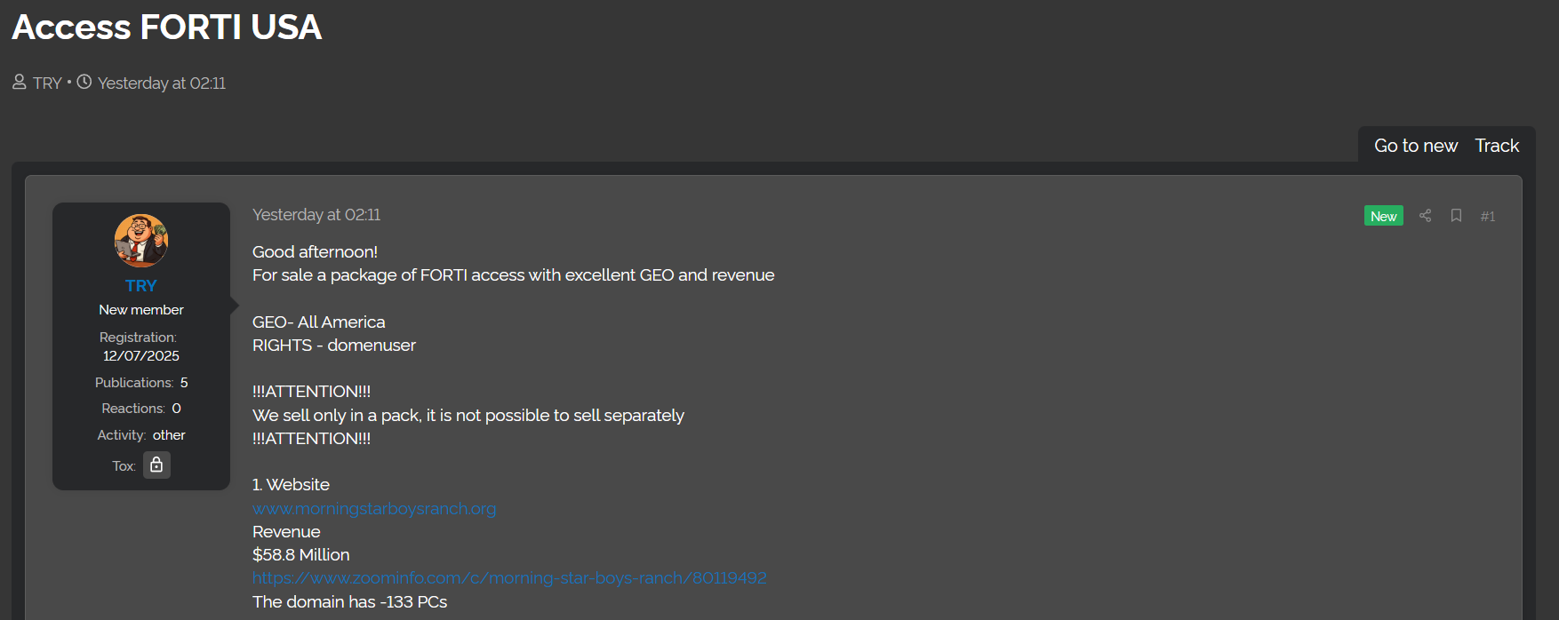涉嫌将FORTI access出售给cag.net-xLab 威胁情报