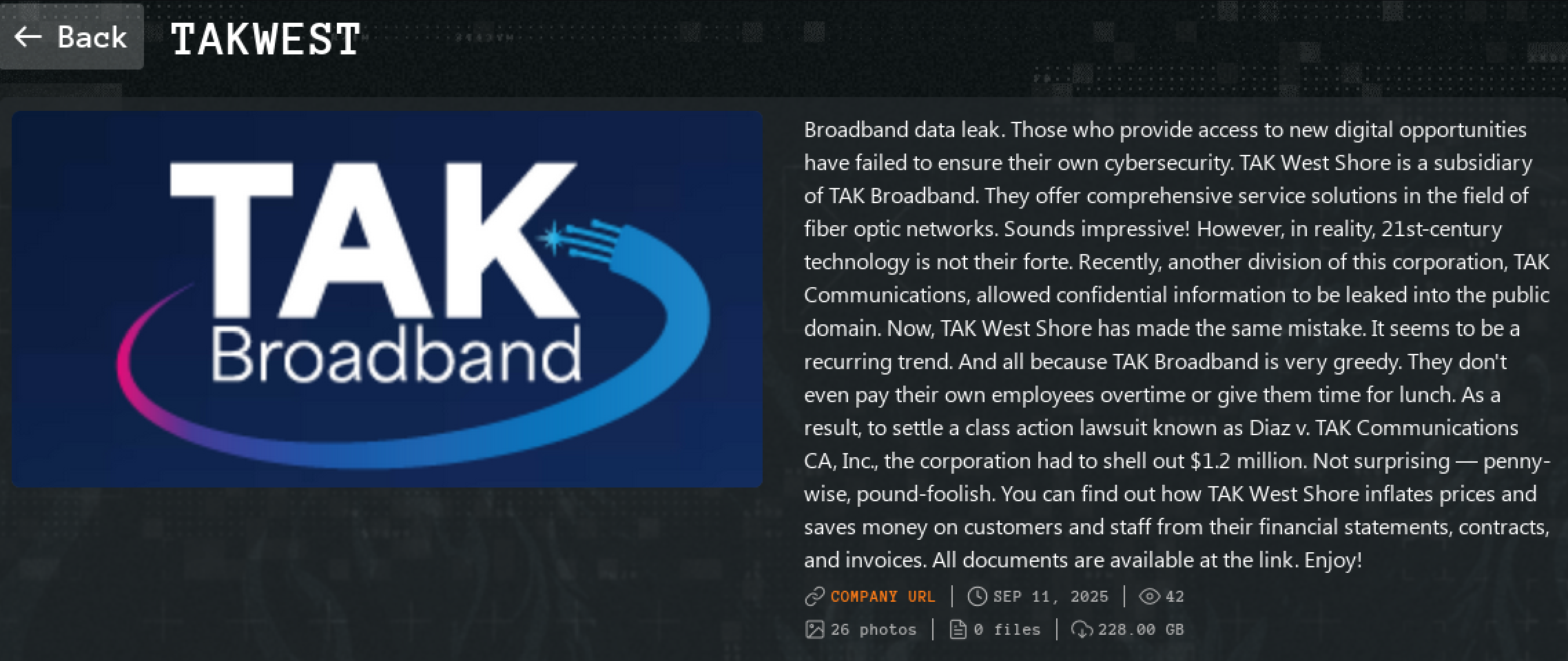 TAK Broadband成为Qilin勒索软件的受害者-xLab 威胁情报