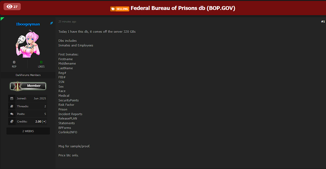 Federal监狱局涉嫌数据外泄-xLab 威胁情报