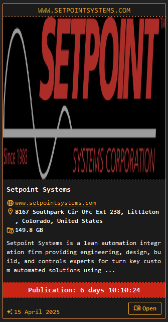 Setpoint Systems Corporation成为DragonForce勒索软件的受害者-xLab 威胁情报