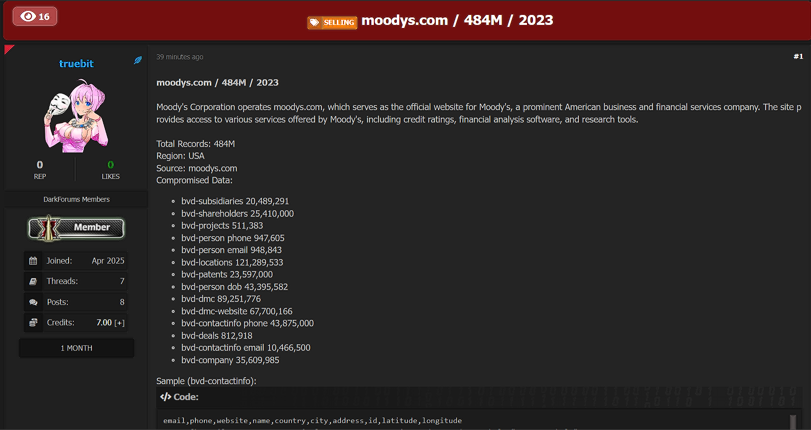 穆迪公司涉嫌数据外泄-xLab 威胁情报