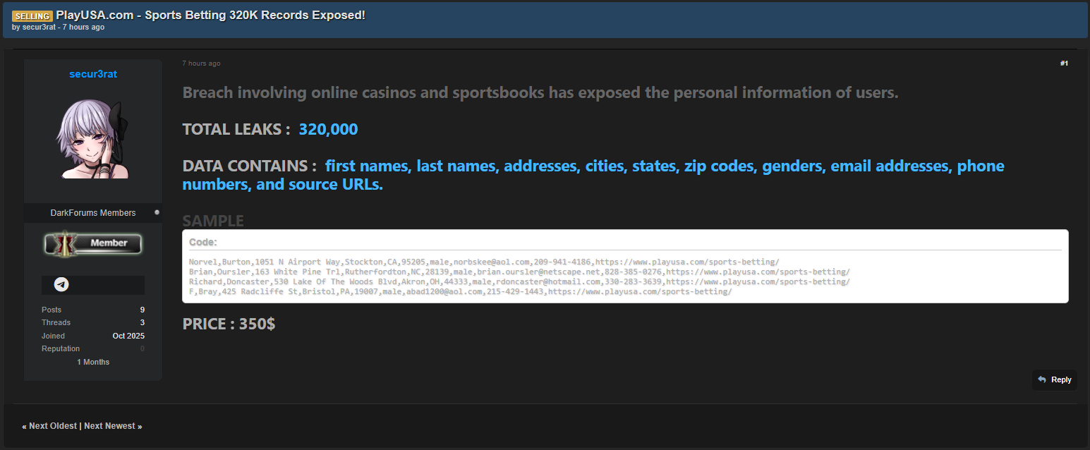PlayUSA涉嫌数据泄露-xLab 威胁情报