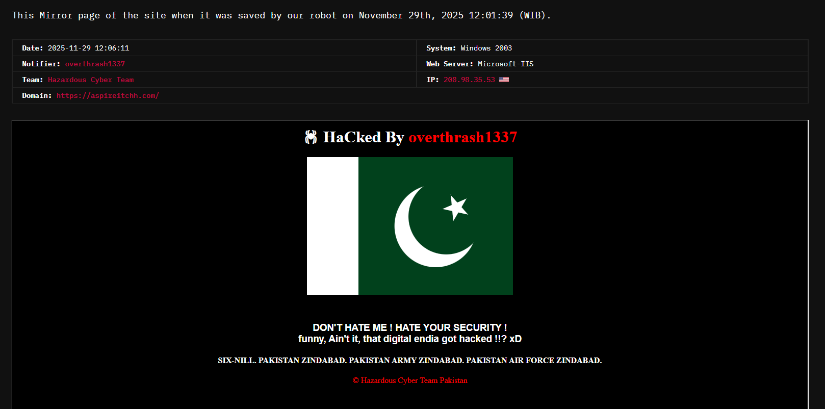 危险CYBER小组针对Aspire IT学院Chhatarpur网站-xLab 威胁情报