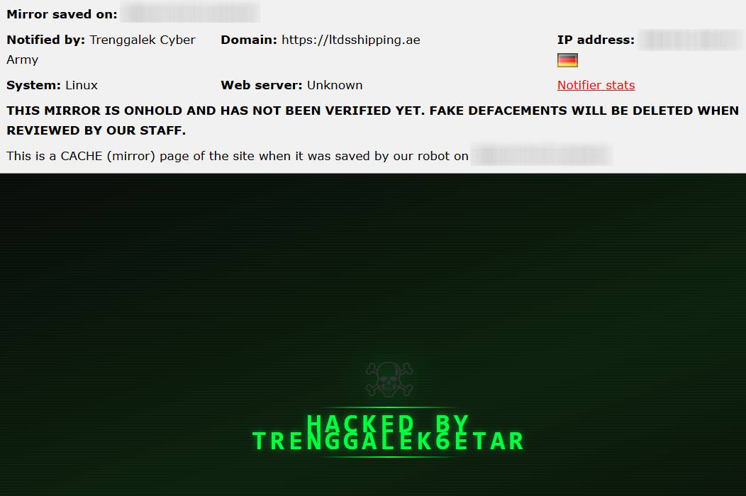 Trenggalek Cyber Army targets the website of LTDS Shipping Company-xLab 威胁情报