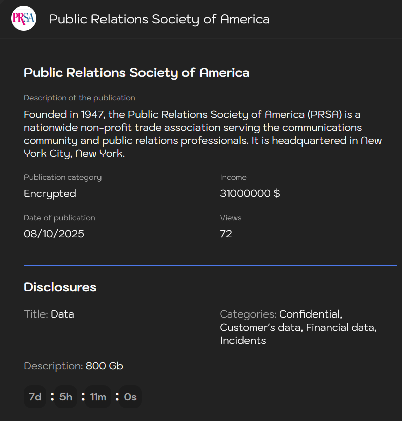 美国公共关系Society(PRSA)成为sinobi勒索软件的受害者-xLab 威胁情报