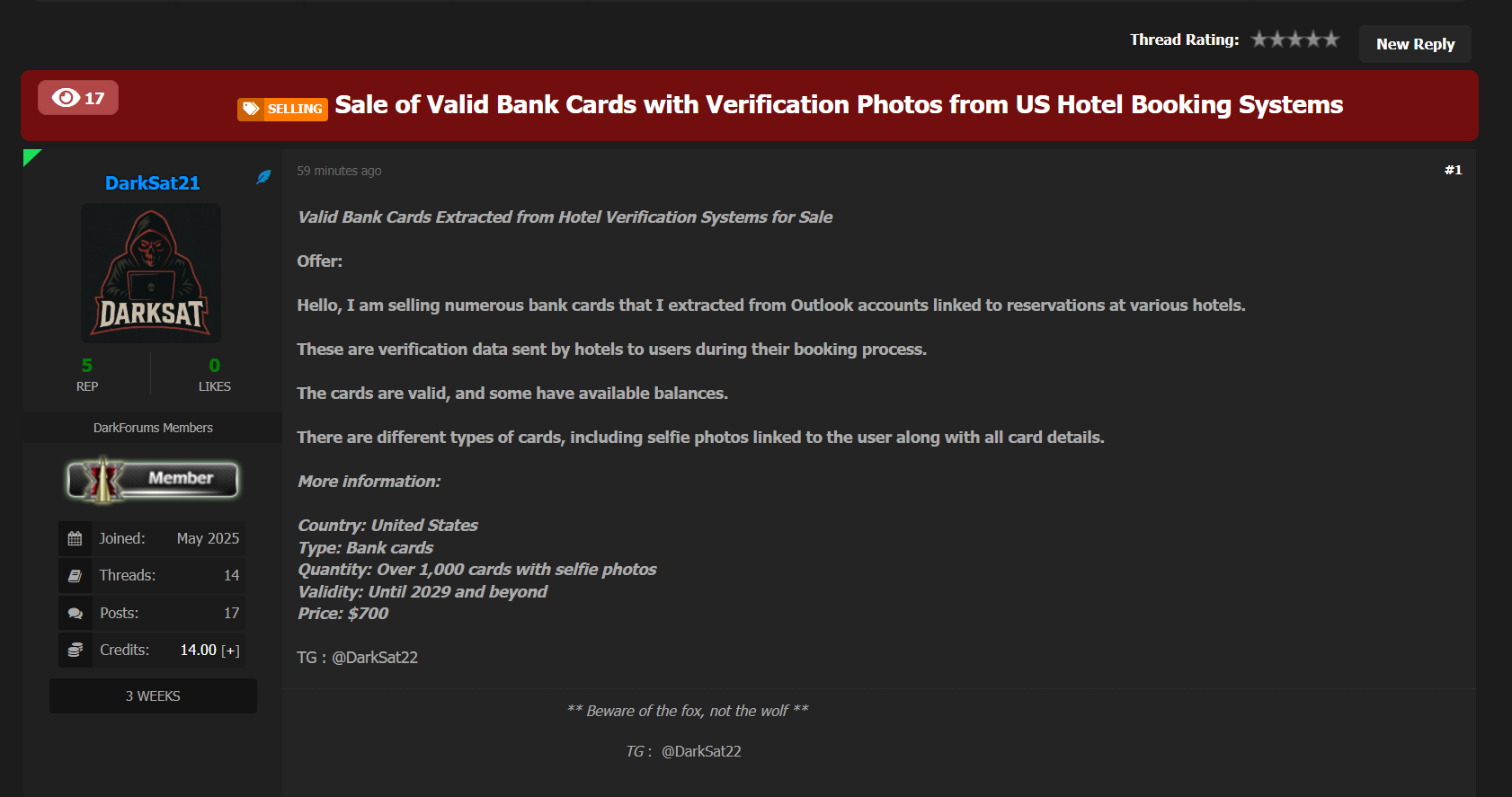 涉嫌出售酒店预订系统的有效银行卡-xLab 威胁情报