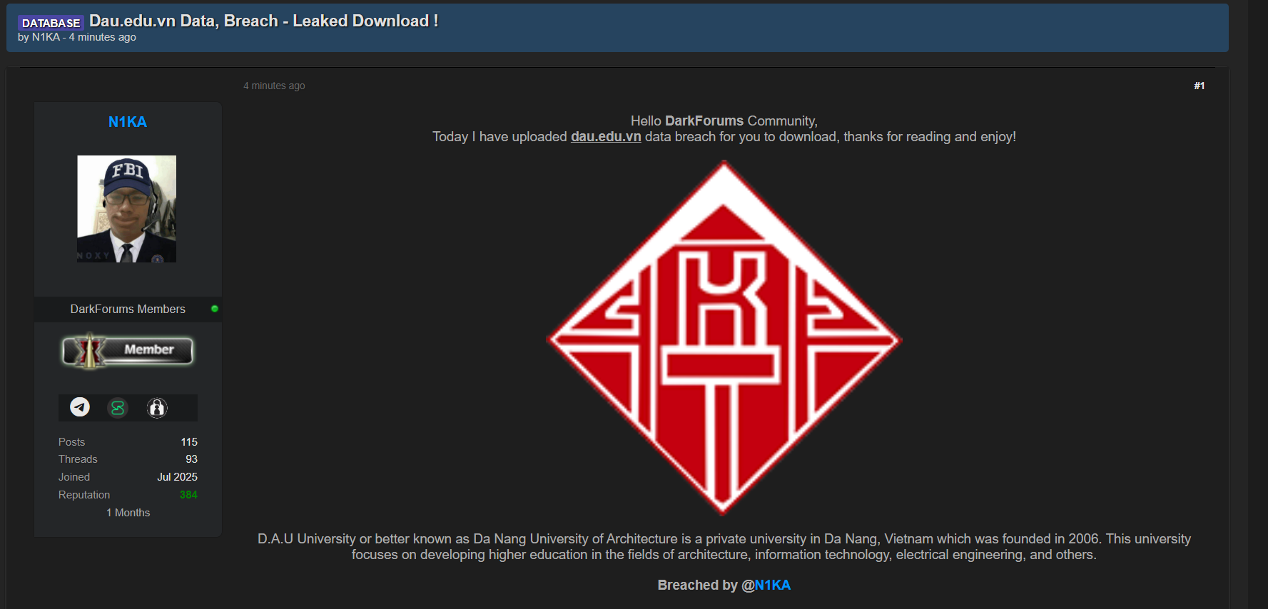 Architecture岘港大学涉嫌数据销售-xLab 威胁情报