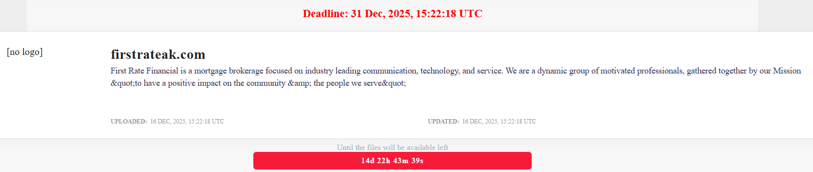 First Rate Financial Lic将victim归咎于LOCKBIT 5.0勒索软件-xLab 威胁情报