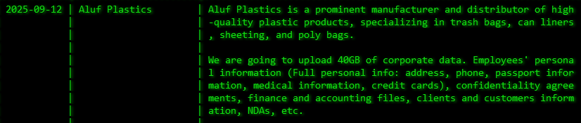 Aluf Plastics成为akira勒索软件的受害者-xLab 威胁情报