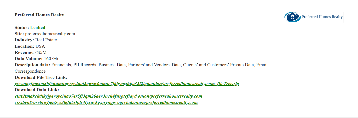 Preferred Homes Realty成为PEAR勒索软件的受害者-xLab 威胁情报