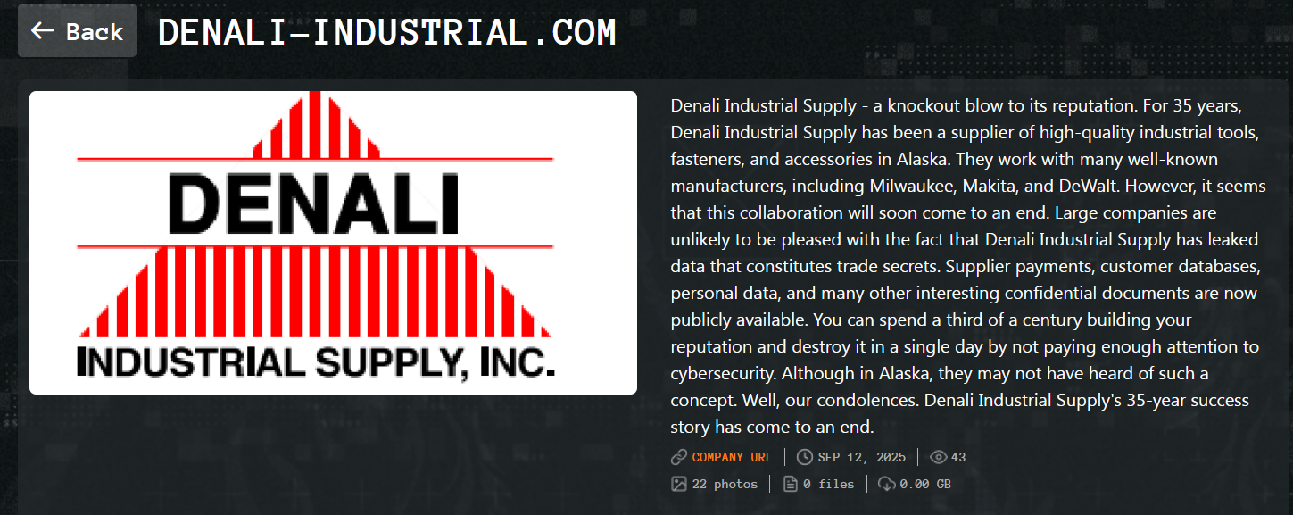 Denali Industrial Supply,Inc成为Qilin勒索软件的受害者-xLab 威胁情报
