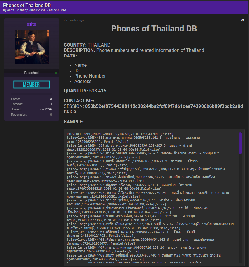 Alleged data leak of Thailand phone number database-xLab 威胁情报