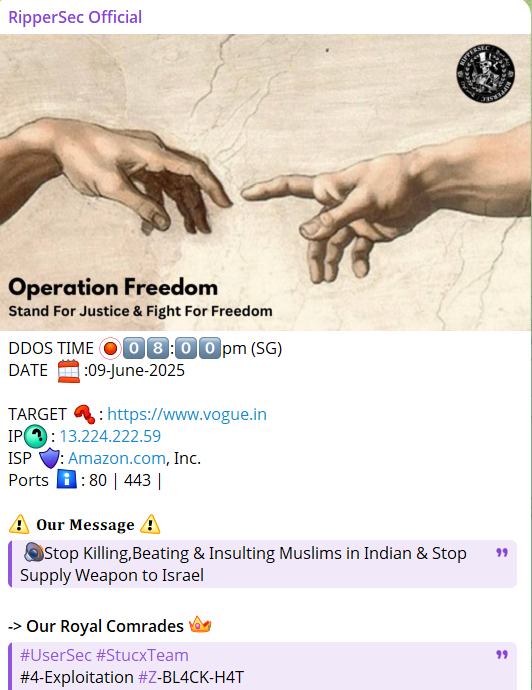 RipperSec瞄准《VOGUE India》网站-xLab 威胁情报