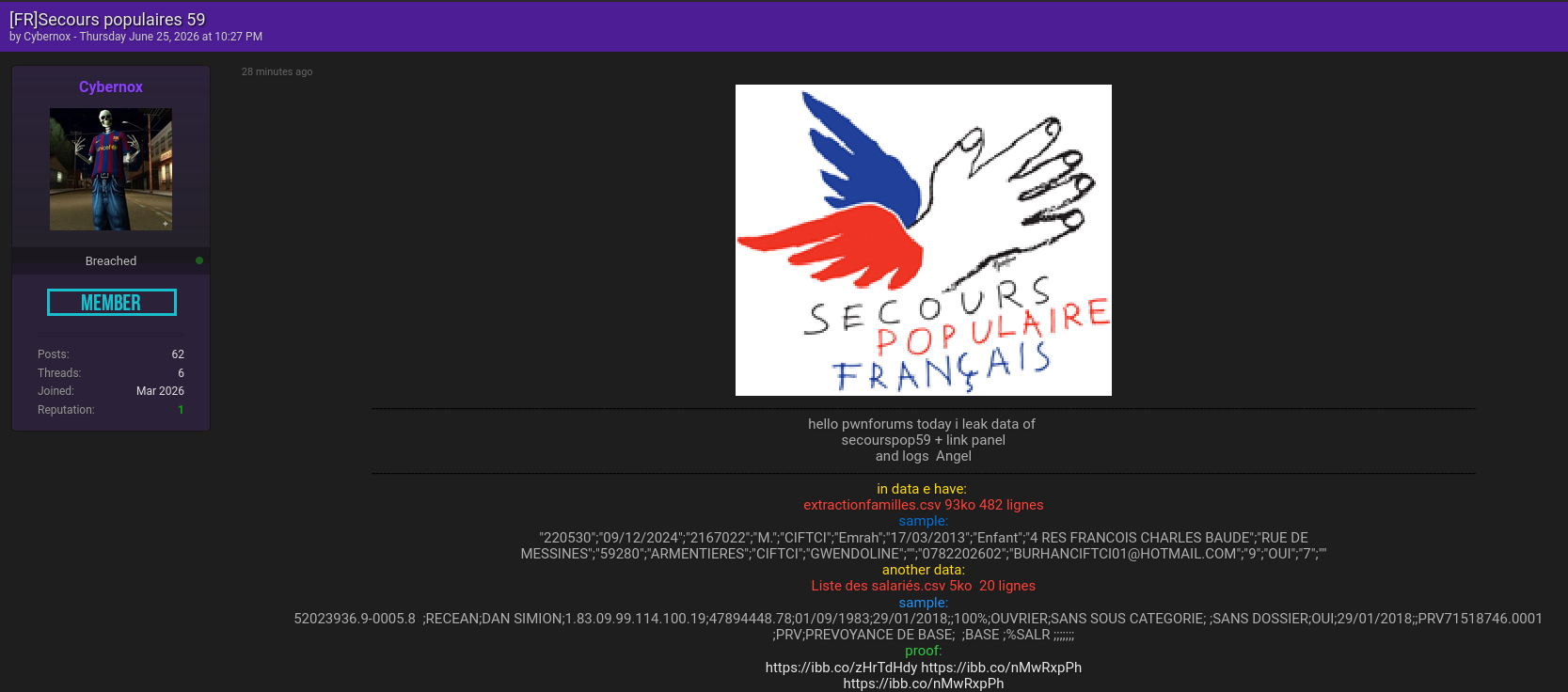 Alleged data breach of Secours Populaire Français-xLab 威胁情报