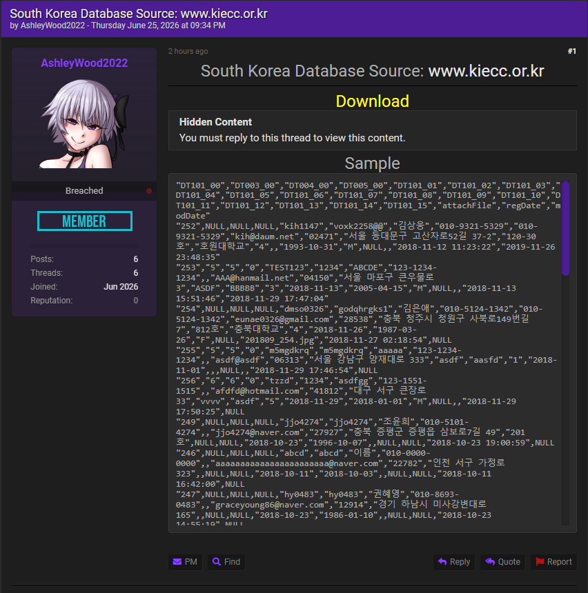 Alleged data breach of Korean lnstitute of Education & Culture Contents-xLab 威胁情报