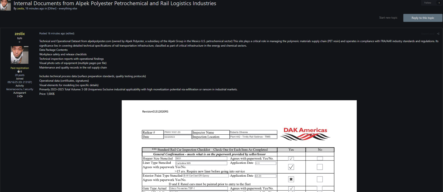 涉嫌出售Alpek Polyester数据-xLab 威胁情报