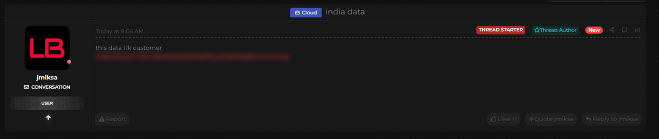 涉嫌出售一家印度实体泄露的客户数据-xLab 威胁情报
