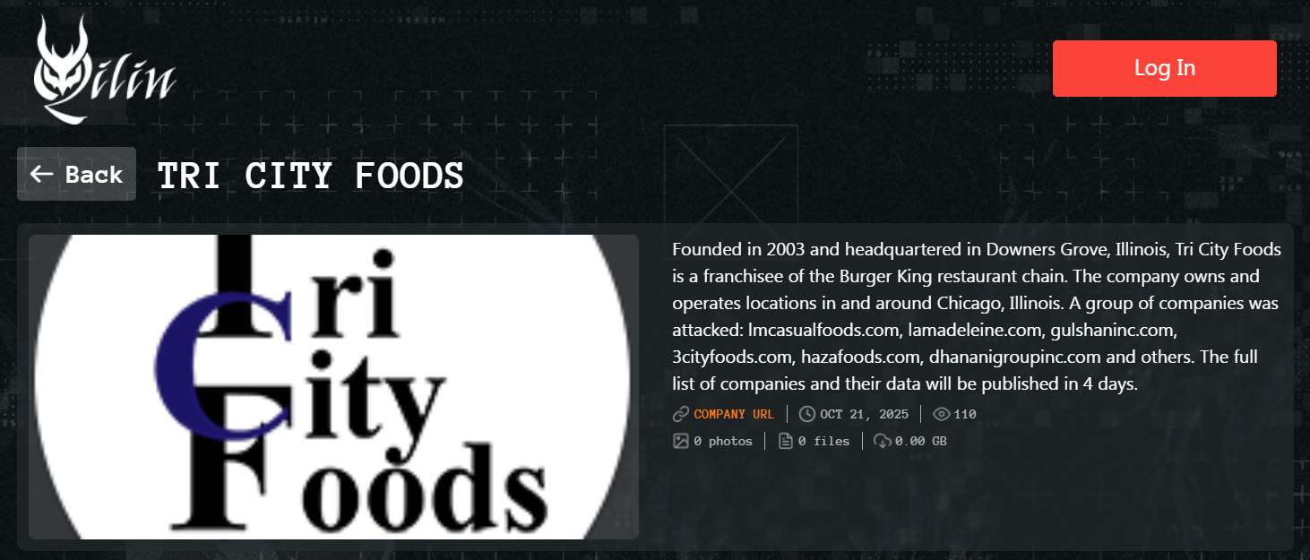 INC.Tri City Foods成为Qilin勒索软件的受害者-xLab 威胁情报