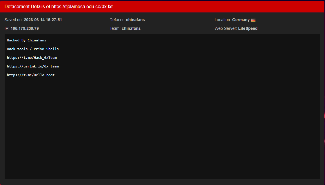 chinafans targets the website of Francisco Julián Olaya Departmental Educational Institution-xLab 威胁情报
