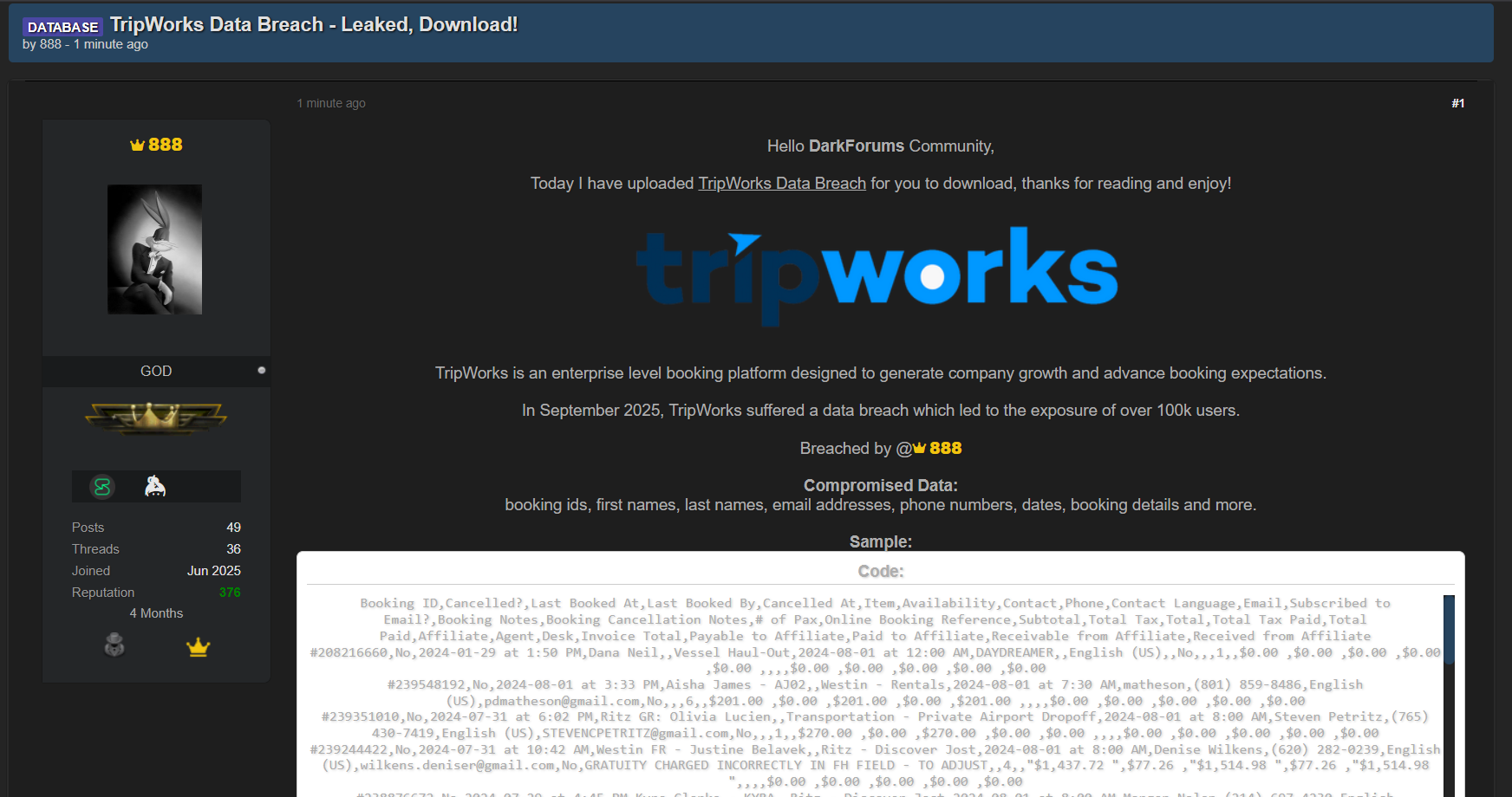 TripWorks涉嫌数据外泄-xLab 威胁情报