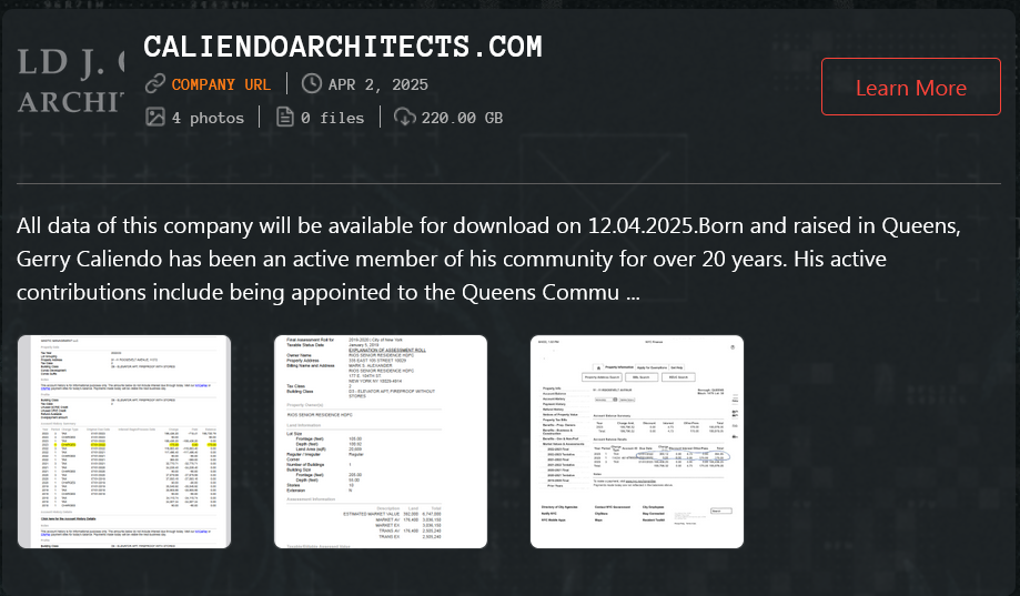 Gerald J.Caliendo Architects成为Qilin勒索软件的受害者-xLab 威胁情报