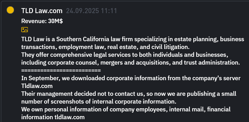 TLD法律成为INC RANSOM勒索软件的受害者-xLab 威胁情报