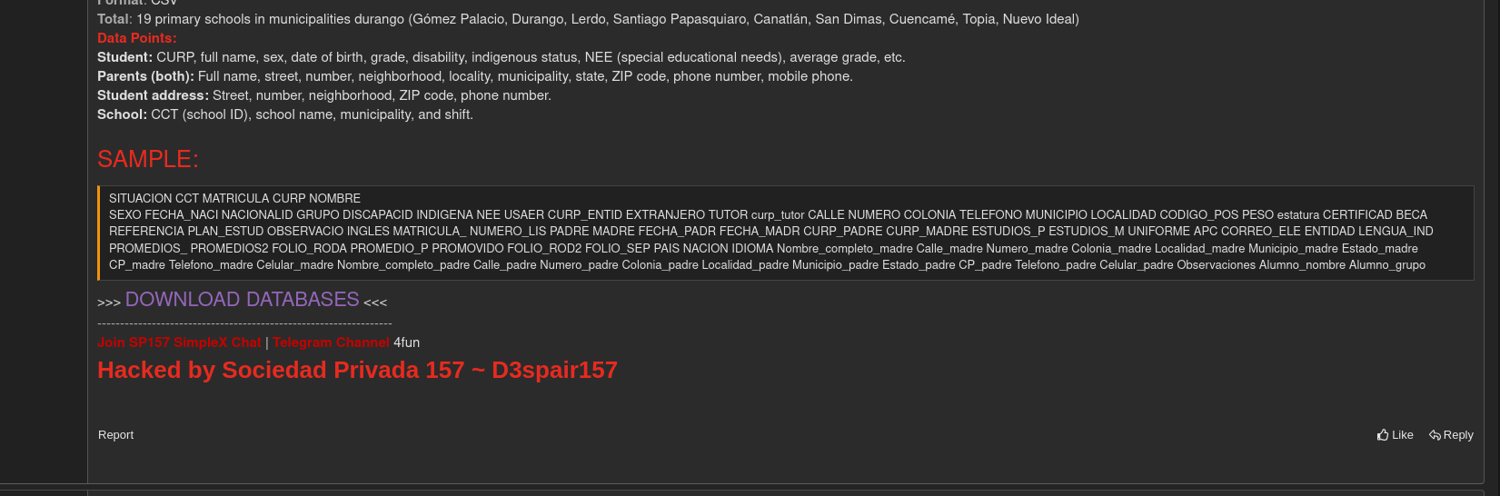 Alleged Data Breach of SEED (Secretaría de Educación) Affecting 19 Primary Schools in Mexico-xLab 威胁情报