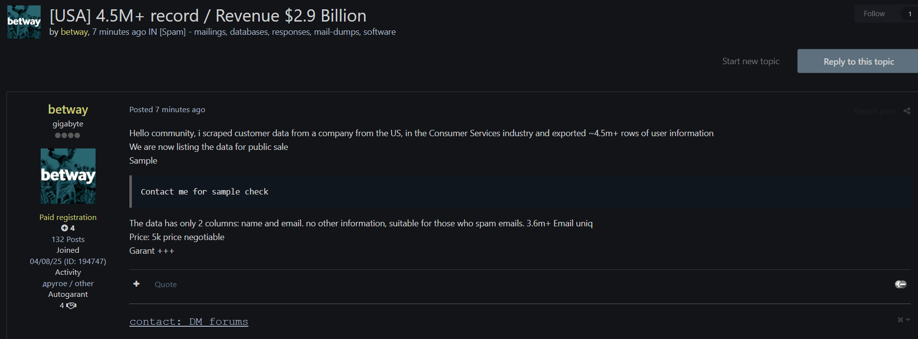 涉嫌出售美国消费服务行业的客户资料-xLab 威胁情报