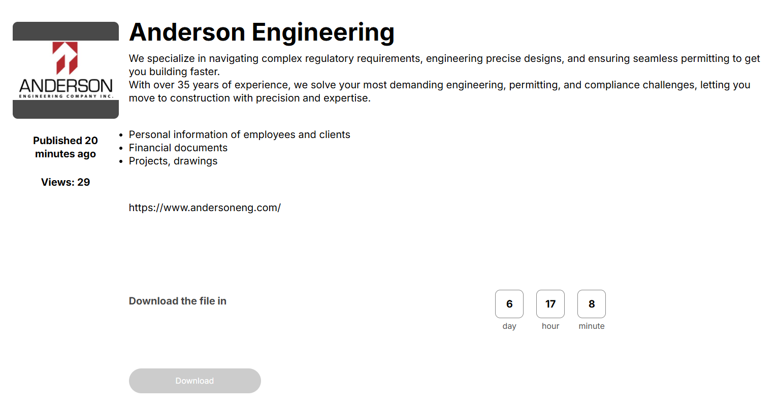 Anderson Engineering公司Inc.成为Space Bears勒索软件的受害者-xLab 威胁情报