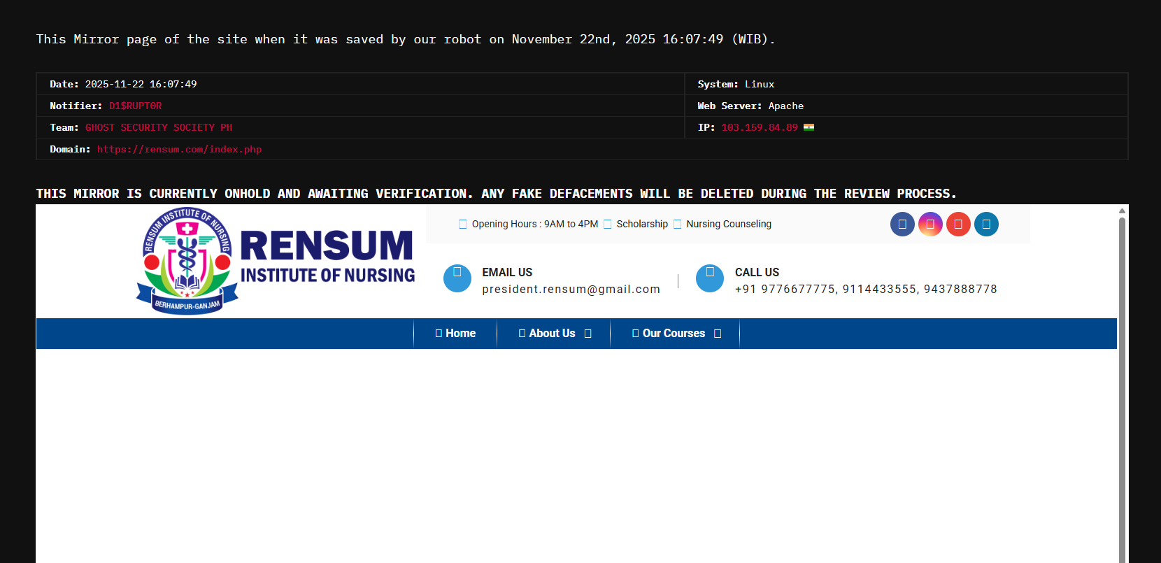 D1$RUPT0R针对RENSUM护理研究所网站-xLab 威胁情报