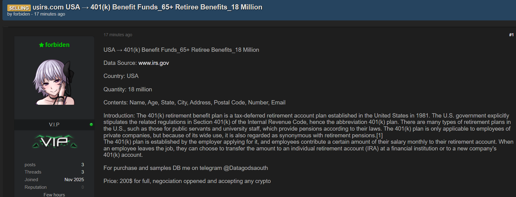 涉嫌数据外泄国税局(IRS)-xLab 威胁情报
