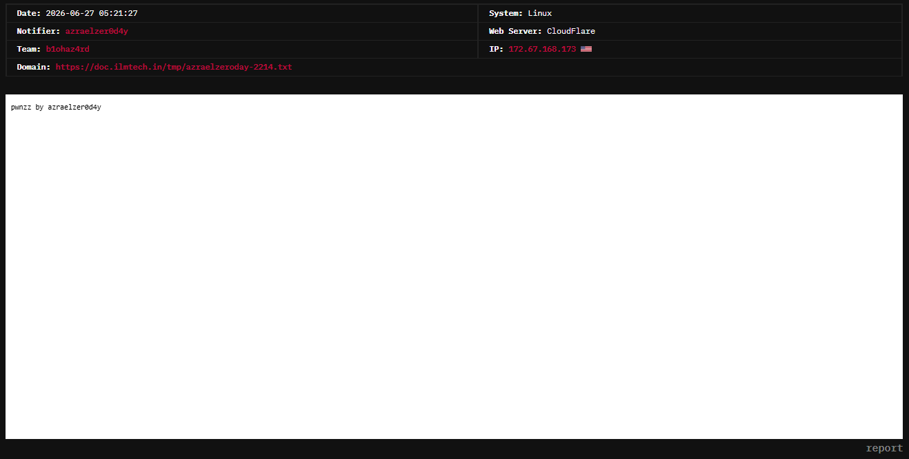 azraelzer0d4y targets the website of ilmtech.in-xLab 威胁情报
