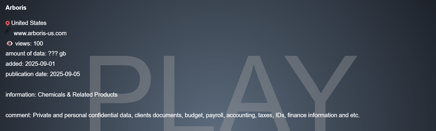 Arboris，LLC成为PLAY勒索软件的受害者-xLab 威胁情报