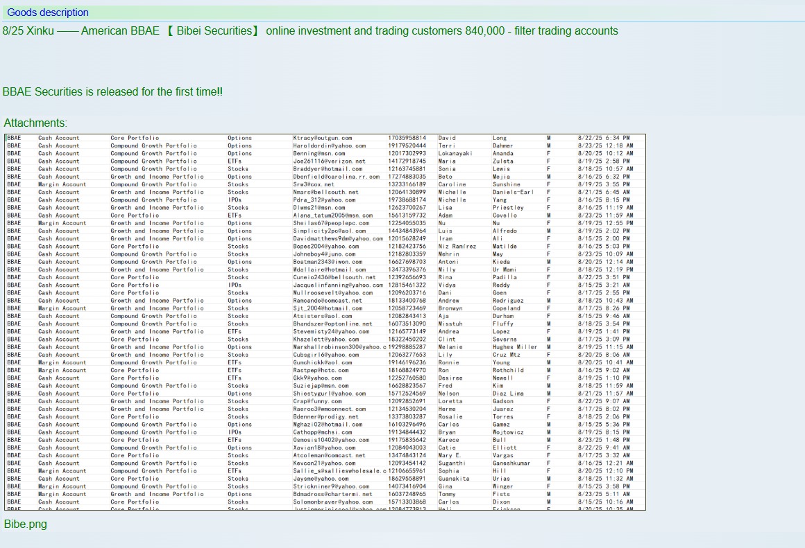涉嫌出售840,000 BBAE证券网上投资及交易账户记录-xLab 威胁情报