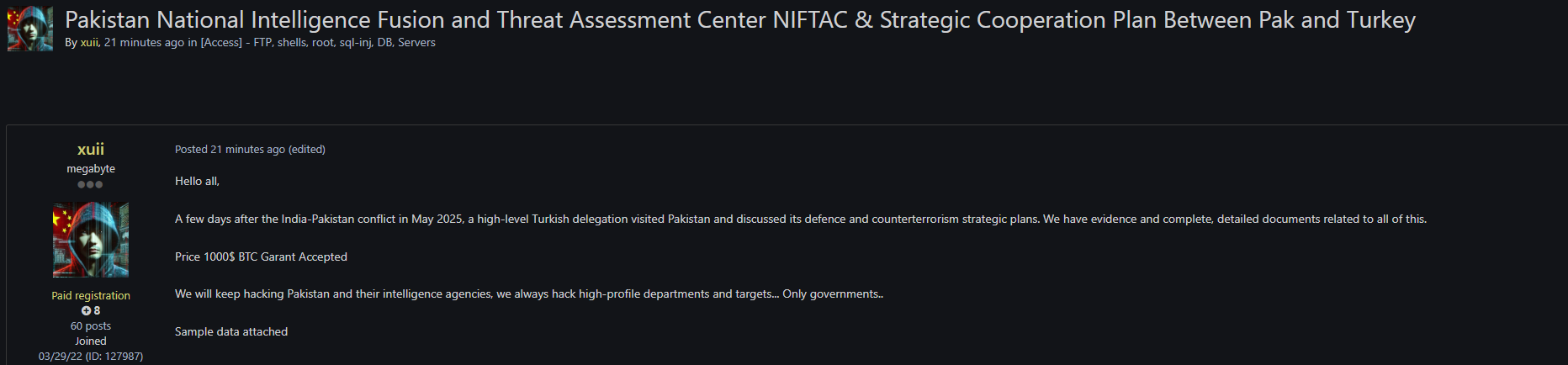 涉嫌出售巴土耳其战略文件-xLab 威胁情报