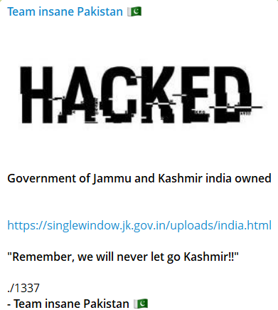 Team insane Pakistan瞄准单一窗口J&K网站-xLab 威胁情报