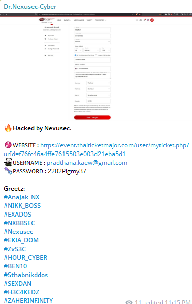 Alleged leak of login access to ThaiTicketMajor Company Limited-xLab 威胁情报
