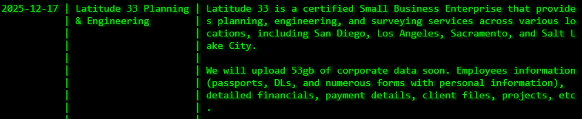 Latitude 33 Planning&Engineering victim落入akira勒索软件手中-xLab 威胁情报