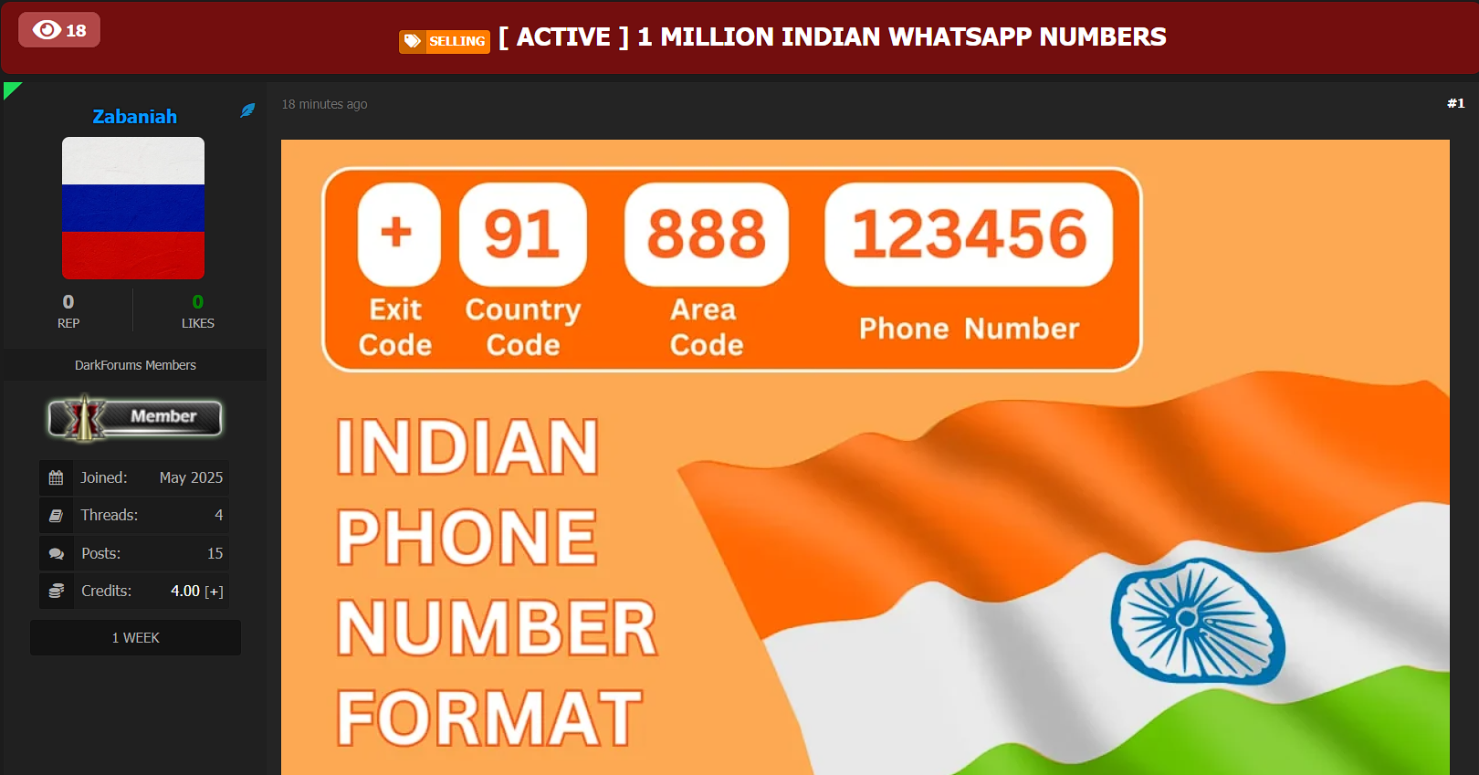 涉嫌出售100万印度WhatsApp number数据-xLab 威胁情报